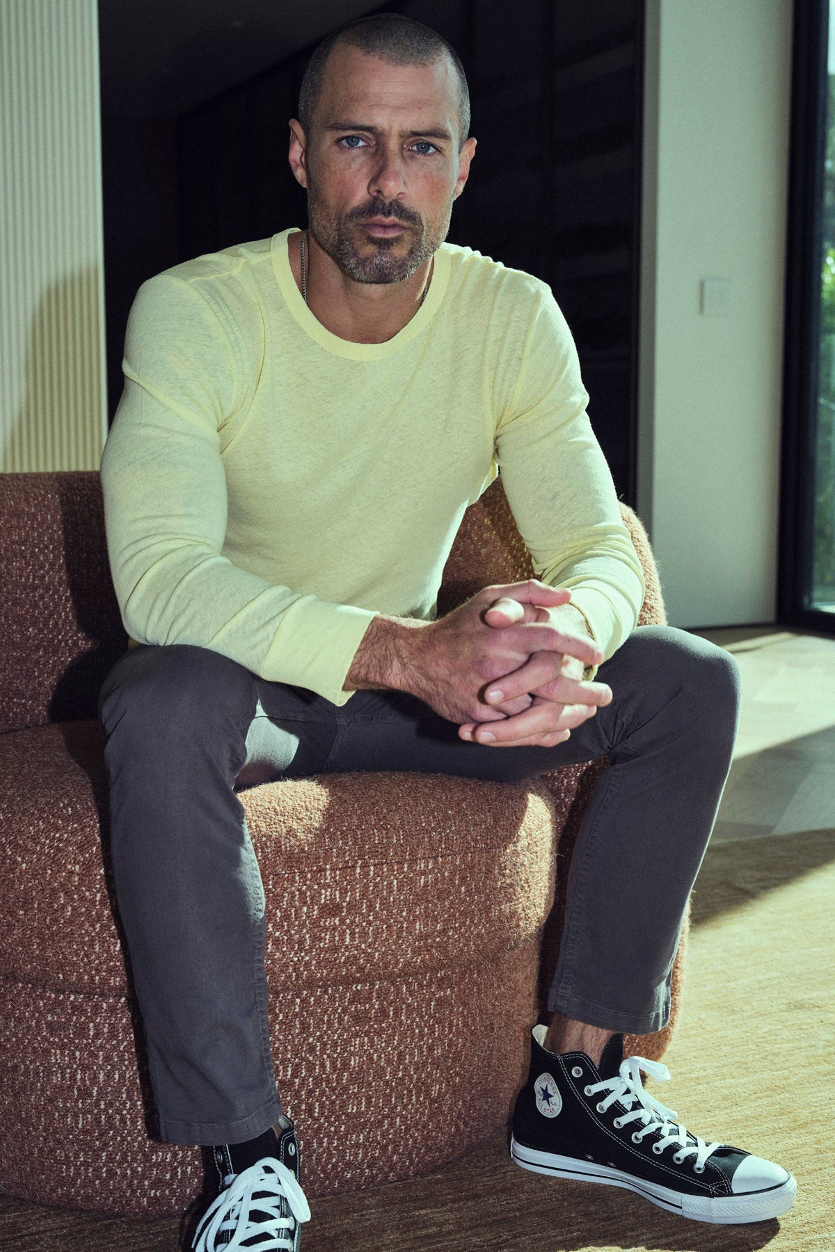 Men's Linen Blend Wide Cuff Long Sleeve Tee