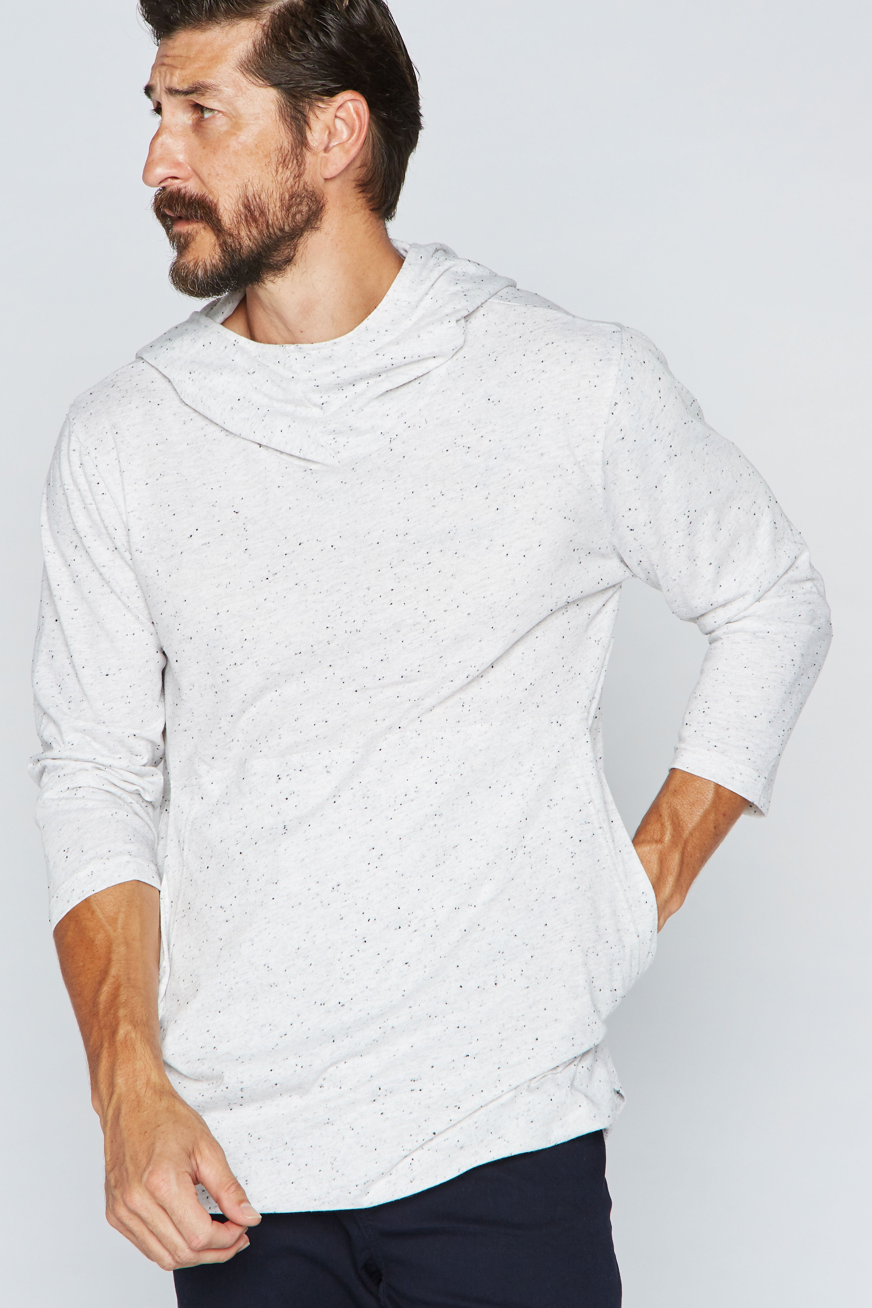 Men's 3/4 Sleeve Cowl Neck Visor Hoodie - Multi-Dot