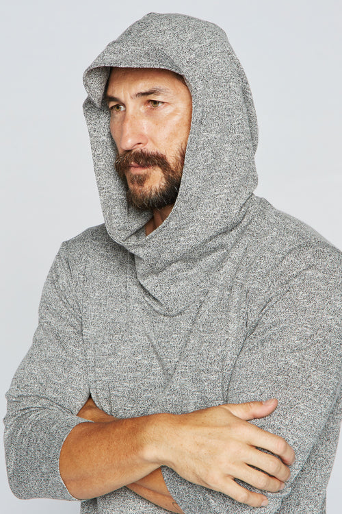 Men's 3/4 Sleeve Cowl Neck Visor Hoodie - Melange