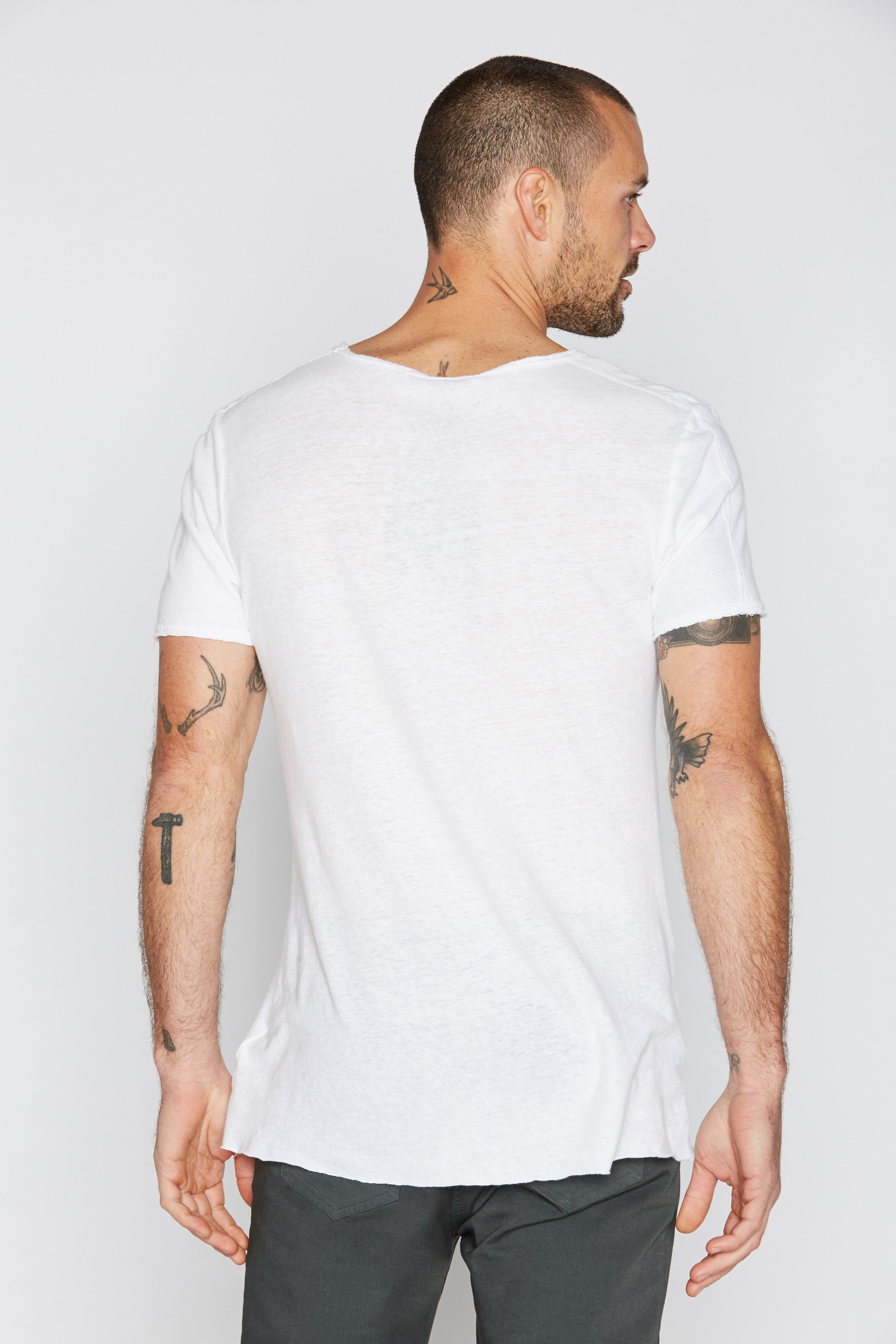 Men's Cotton Linen Patch Sleeve Tee